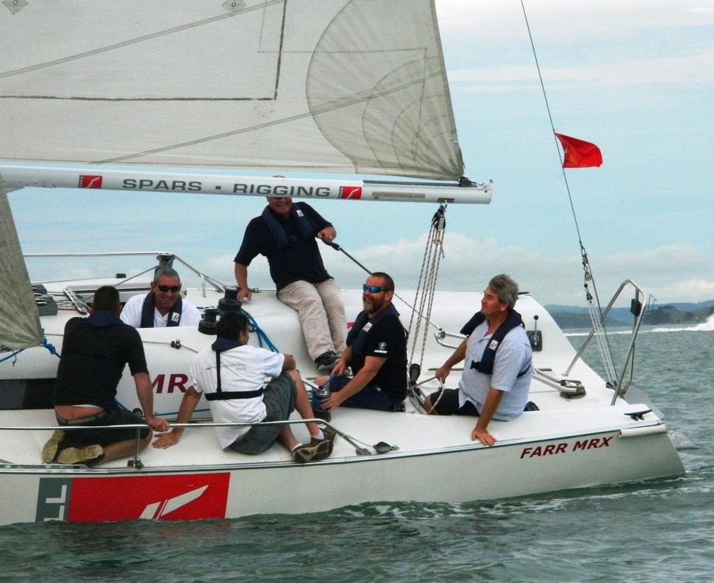 One of the crews which obviously enjoyed their race was Ian Cook's Yachting Developments crew on Hall Spars - 2014 NZ Marine Industry Sailing Challenge © Tom Macky